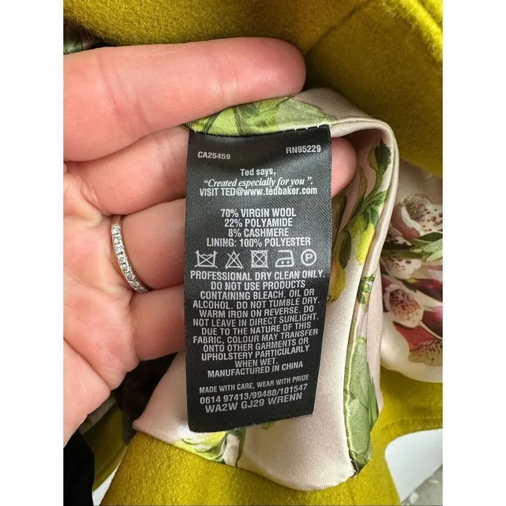 Ted Baker Women’s Wrenn Chartreuse Green Wool Cashmere Blend Peplum Blazer Jacke - Picture 6 of 16